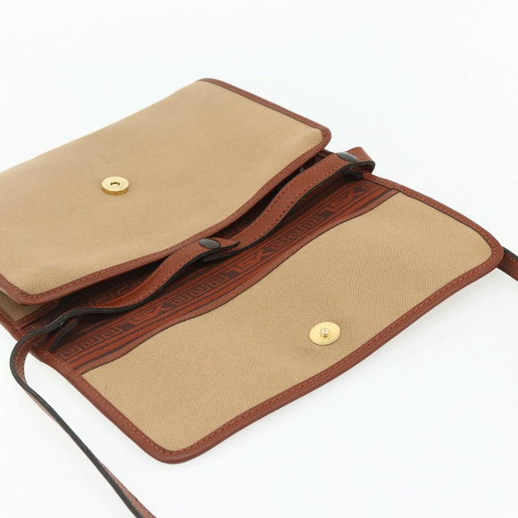SAINT LAURENT Shoulder Bag Canvas Beige Gold Auth ep14127