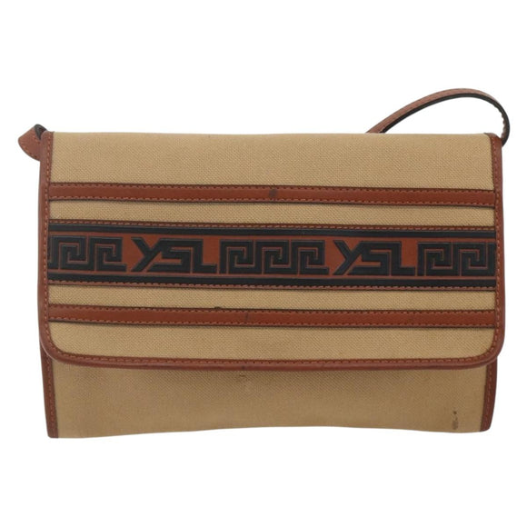 SAINT LAURENT Shoulder Bag Canvas Beige Gold Auth ep14127