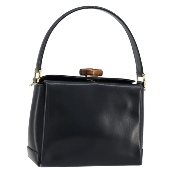 GUCCI Bamboo Hand Bag Leather Navy Gold Auth ep14132
