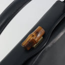 GUCCI Bamboo Hand Bag Leather Navy Gold Auth ep14132-14