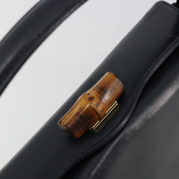 GUCCI Bamboo Hand Bag Leather Navy Gold Auth ep14132