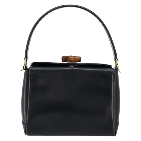 GUCCI Bamboo Hand Bag Leather Navy Gold Auth ep14132