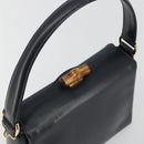 GUCCI Bamboo Hand Bag Leather Navy Gold Auth ep14132-6