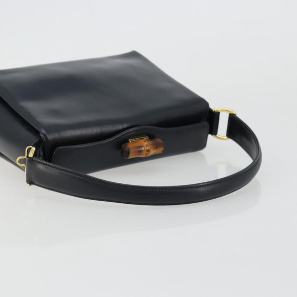 GUCCI Bamboo Hand Bag Leather Navy Gold Auth ep14132