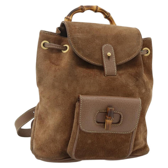 GUCCI Bamboo Backpack Suede Brown Gold 003 3444 0030 Auth ep14134