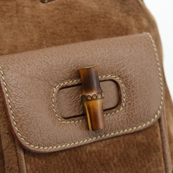 GUCCI Bamboo Backpack Suede Brown Gold 003 3444 0030 Auth ep14134