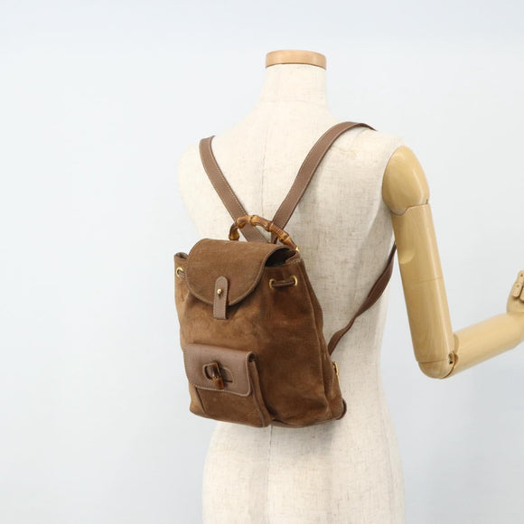 GUCCI Bamboo Backpack Suede Brown Gold 003 3444 0030 Auth ep14134