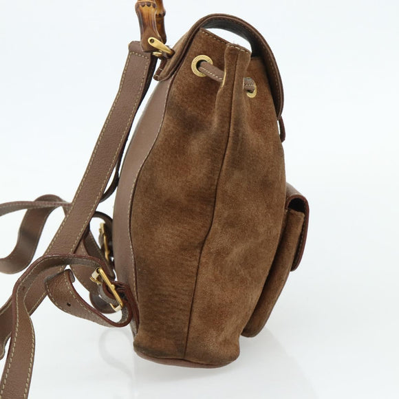 GUCCI Bamboo Backpack Suede Brown Gold 003 3444 0030 Auth ep14134