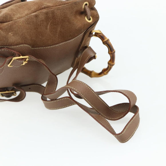 GUCCI Bamboo Backpack Suede Brown Gold 003 3444 0030 Auth ep14134