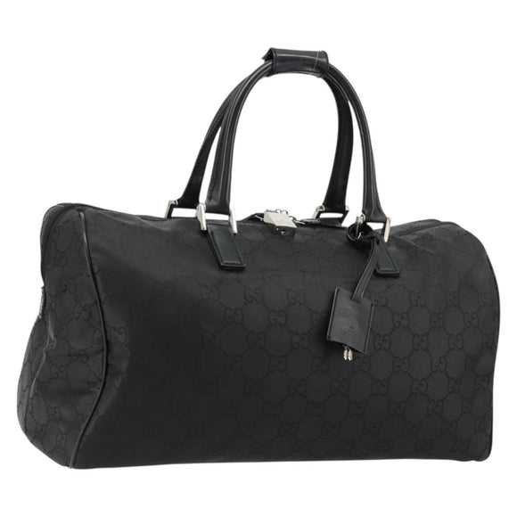 GUCCI GG Supreme Boston Bag PVC Black Silver Auth ep14143