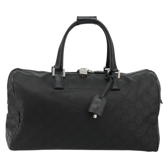 GUCCI GG Supreme Boston Bag PVC Black Silver Auth ep14143
