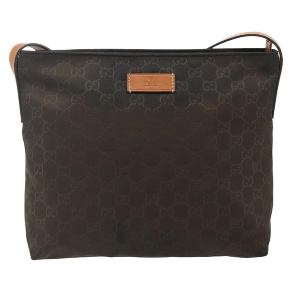 GUCCI GG Canvas Shoulder Bag Nylon Brown Silver 314529 Auth ep14151