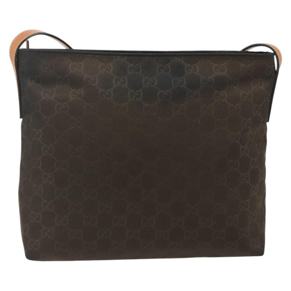 GUCCI GG Canvas Shoulder Bag Nylon Brown Silver 314529 Auth ep14151