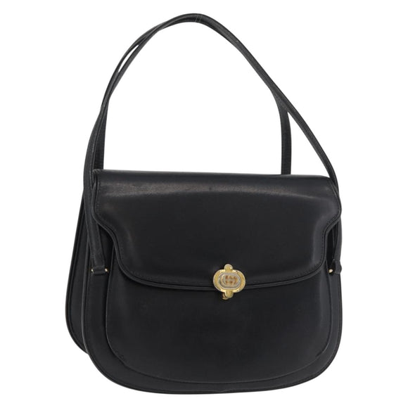 GUCCI Hand Bag Leather Black Gold Auth ep14155