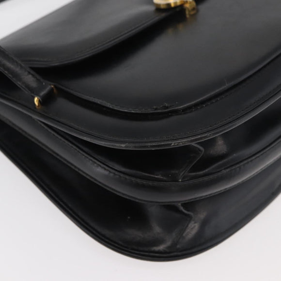 GUCCI Hand Bag Leather Black Gold Auth ep14155