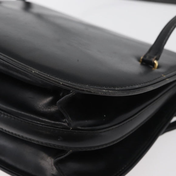 GUCCI Hand Bag Leather Black Gold Auth ep14155