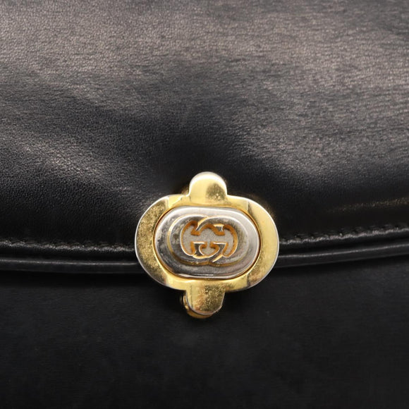 GUCCI Hand Bag Leather Black Gold Auth ep14155