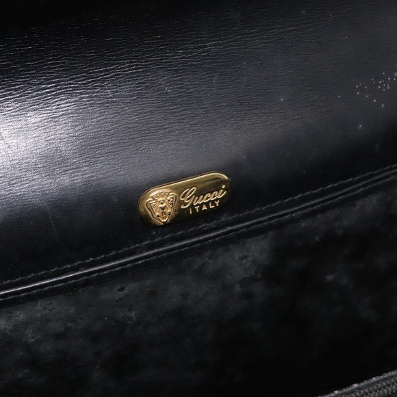 GUCCI Hand Bag Leather Black Gold Auth ep14155