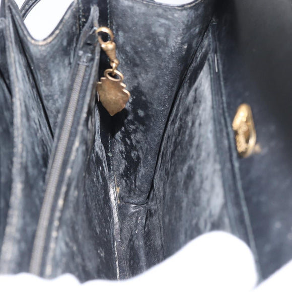 GUCCI Hand Bag Leather Black Gold Auth ep14155