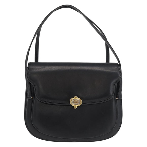 GUCCI Hand Bag Leather Black Gold Auth ep14155