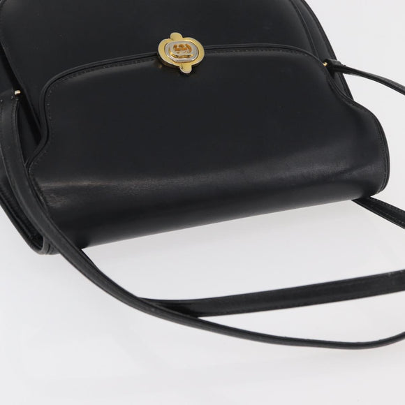 GUCCI Hand Bag Leather Black Gold Auth ep14155