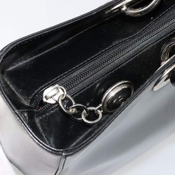 Christian Dior Tote Bag Patent leather Black Silver Auth ep14158
