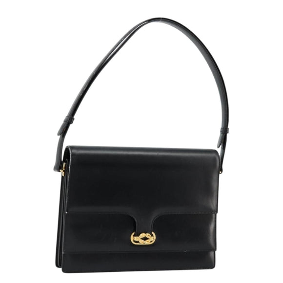 GUCCI Shoulder Bag Leather Black Gold Auth ep14164