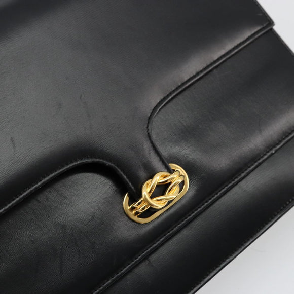 GUCCI Shoulder Bag Leather Black Gold Auth ep14164