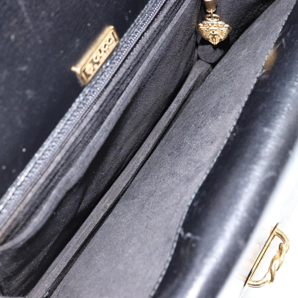 GUCCI Shoulder Bag Leather Black Gold Auth ep14164