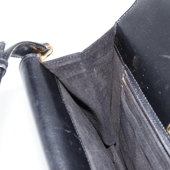 GUCCI Shoulder Bag Leather Black Gold Auth ep14164