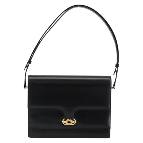 GUCCI Shoulder Bag Leather Black Gold Auth ep14164