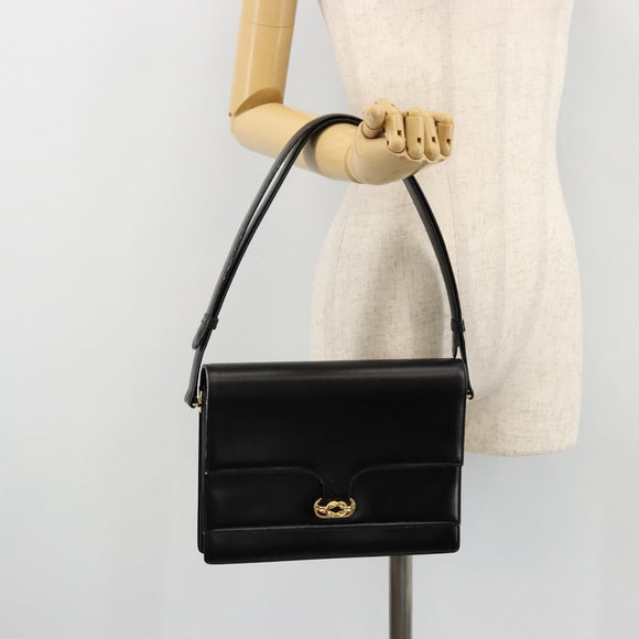 GUCCI Shoulder Bag Leather Black Gold Auth ep14164