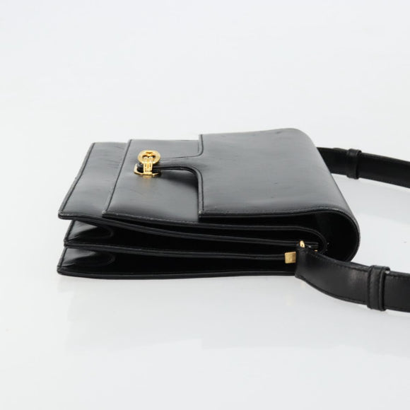 GUCCI Shoulder Bag Leather Black Gold Auth ep14164