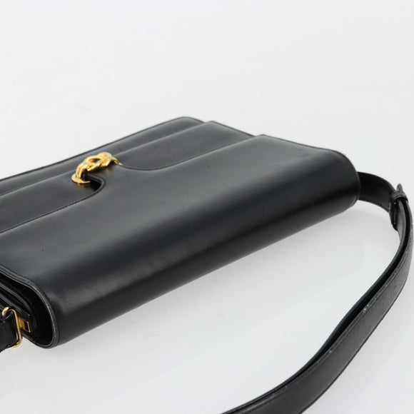 GUCCI Shoulder Bag Leather Black Gold Auth ep14164