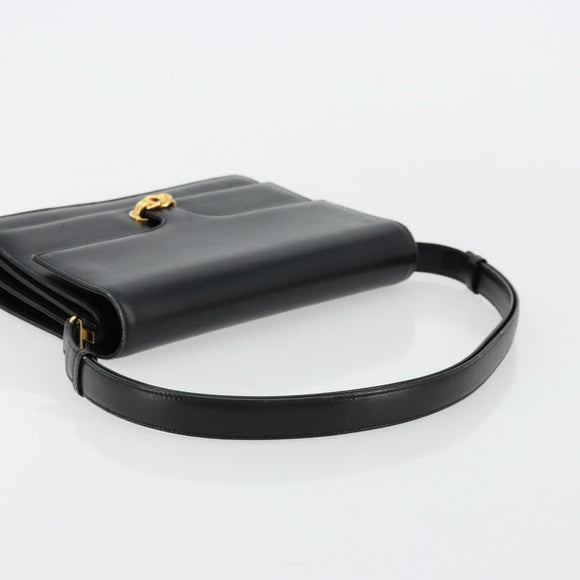 GUCCI Shoulder Bag Leather Black Gold Auth ep14164