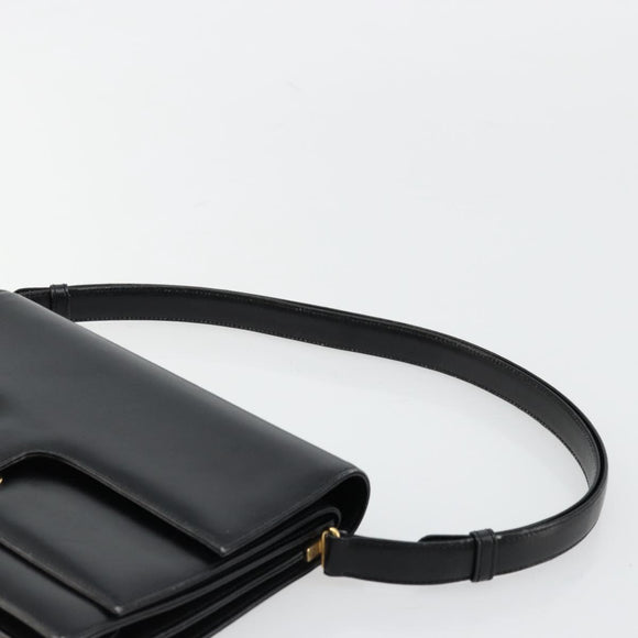 GUCCI Shoulder Bag Leather Black Gold Auth ep14164