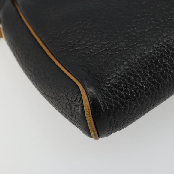 Christian Dior Shoulder Bag Leather Black Gold Auth ep14178