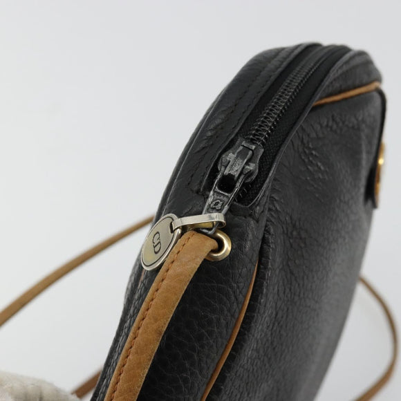 Christian Dior Shoulder Bag Leather Black Gold Auth ep14178