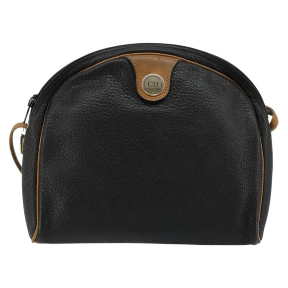 Christian Dior Shoulder Bag Leather Black Gold Auth ep14178