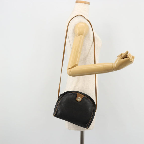 Christian Dior Shoulder Bag Leather Black Gold Auth ep14178
