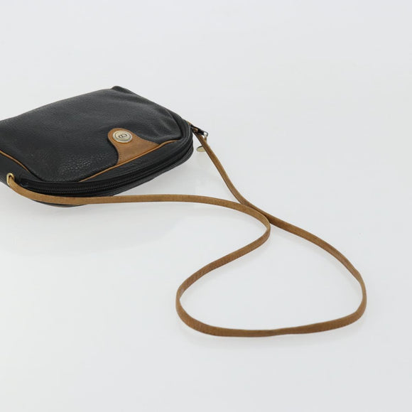 Christian Dior Shoulder Bag Leather Black Gold Auth ep14178