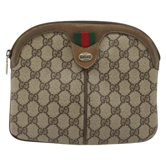 GUCCI GG Supreme Web Sherry Line Bag PVC Beige Gold 98 02 047 Auth ep14179