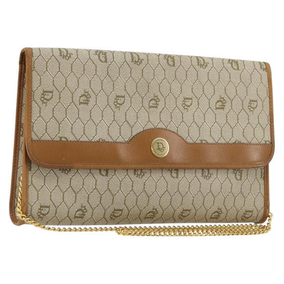 Christian Dior Honeycomb Canvas Chain Shoulder Bag PVC Beige Gold Auth ep14180