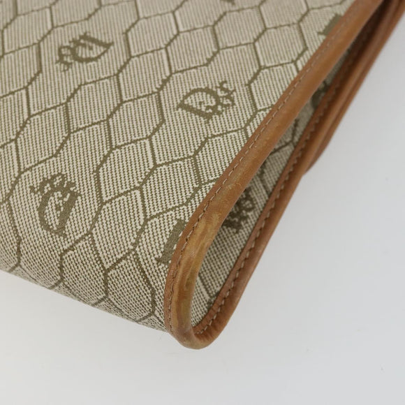 Christian Dior Honeycomb Canvas Chain Shoulder Bag PVC Beige Gold Auth ep14180
