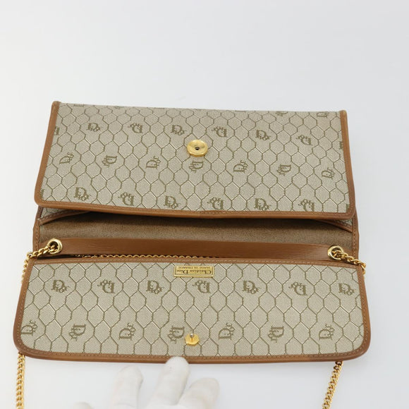 Christian Dior Honeycomb Canvas Chain Shoulder Bag PVC Beige Gold Auth ep14180