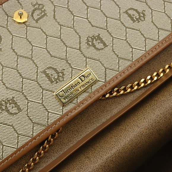 Christian Dior Honeycomb Canvas Chain Shoulder Bag PVC Beige Gold Auth ep14180