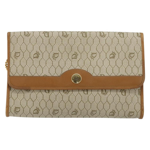 Christian Dior Honeycomb Canvas Chain Shoulder Bag PVC Beige Gold Auth ep14180