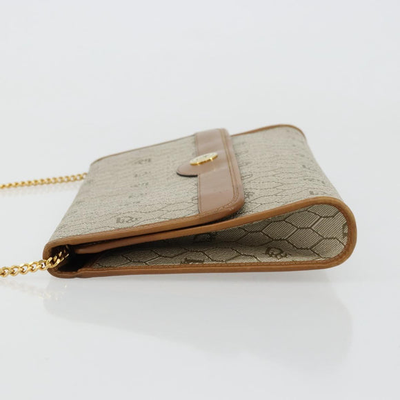 Christian Dior Honeycomb Canvas Chain Shoulder Bag PVC Beige Gold Auth ep14180