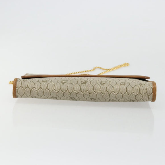 Christian Dior Honeycomb Canvas Chain Shoulder Bag PVC Beige Gold Auth ep14180