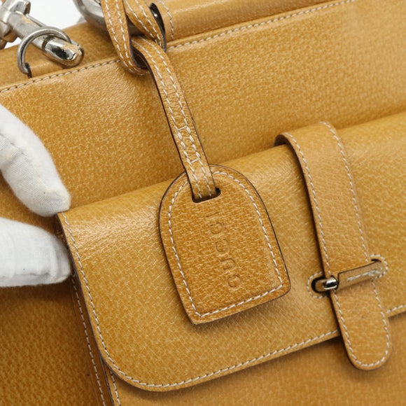 GUCCI Hand Bag Leather 2way Yellow Silver Auth ep14181